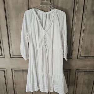 J. Jill White Long-Sleeve Tiered Button-Front Dress